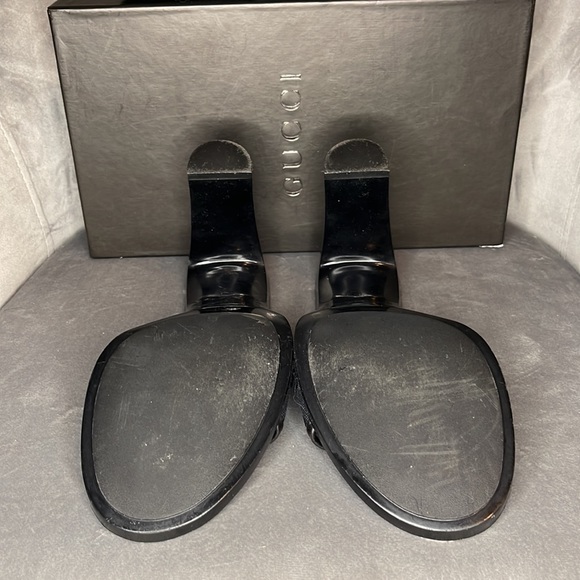 GUCCI | Sandalo Suola Gomma Original GG/Cuoio Maidera Heels in Nero - Picture 4 of 4